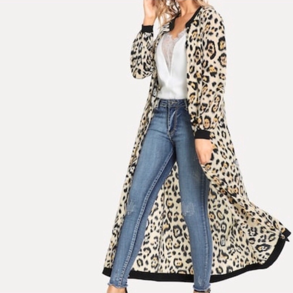 Belted Leopard Print Sheer Long Kimono